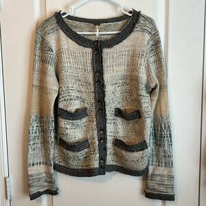 Free People cream gray multicolored cardigan.